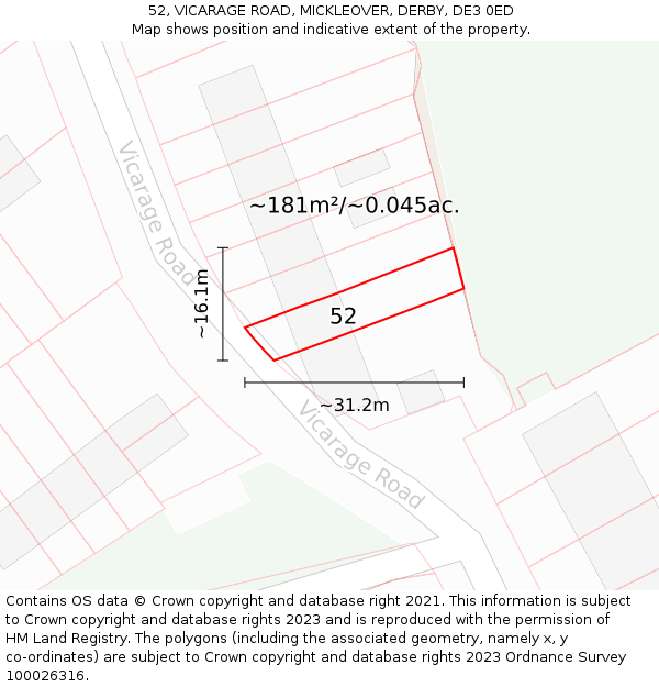 52, VICARAGE ROAD, MICKLEOVER, DERBY, DE3 0ED: Plot and title map