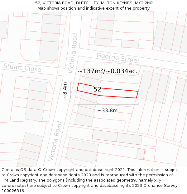 52, VICTORIA ROAD, BLETCHLEY, MILTON KEYNES, MK2 2NP: Plot and title map