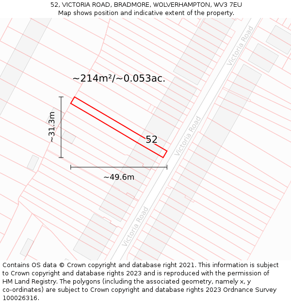 52, VICTORIA ROAD, BRADMORE, WOLVERHAMPTON, WV3 7EU: Plot and title map
