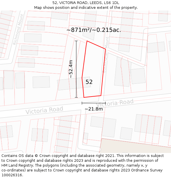 52, VICTORIA ROAD, LEEDS, LS6 1DL: Plot and title map