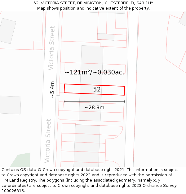 52, VICTORIA STREET, BRIMINGTON, CHESTERFIELD, S43 1HY: Plot and title map