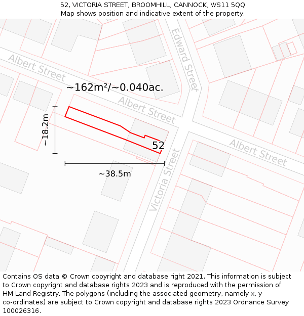52, VICTORIA STREET, BROOMHILL, CANNOCK, WS11 5QQ: Plot and title map