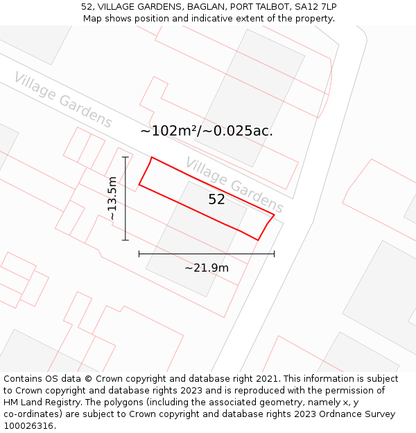 52, VILLAGE GARDENS, BAGLAN, PORT TALBOT, SA12 7LP: Plot and title map