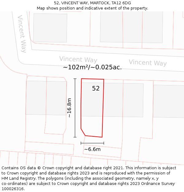 52, VINCENT WAY, MARTOCK, TA12 6DG: Plot and title map