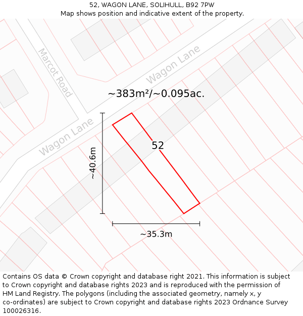 52, WAGON LANE, SOLIHULL, B92 7PW: Plot and title map