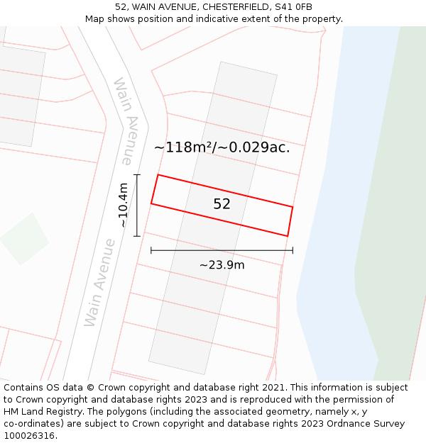 52, WAIN AVENUE, CHESTERFIELD, S41 0FB: Plot and title map