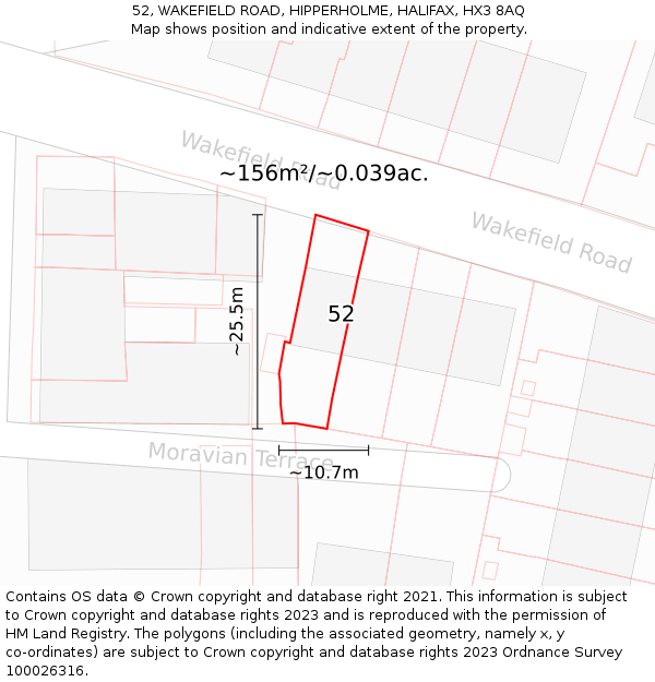 52, WAKEFIELD ROAD, HIPPERHOLME, HALIFAX, HX3 8AQ: Plot and title map