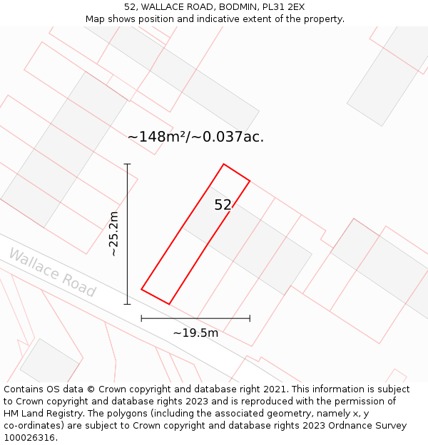 52, WALLACE ROAD, BODMIN, PL31 2EX: Plot and title map