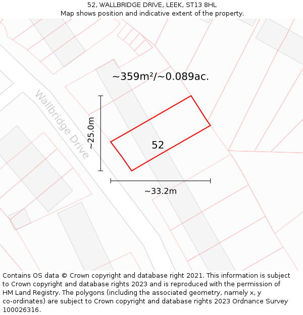 52, WALLBRIDGE DRIVE, LEEK, ST13 8HL: Plot and title map
