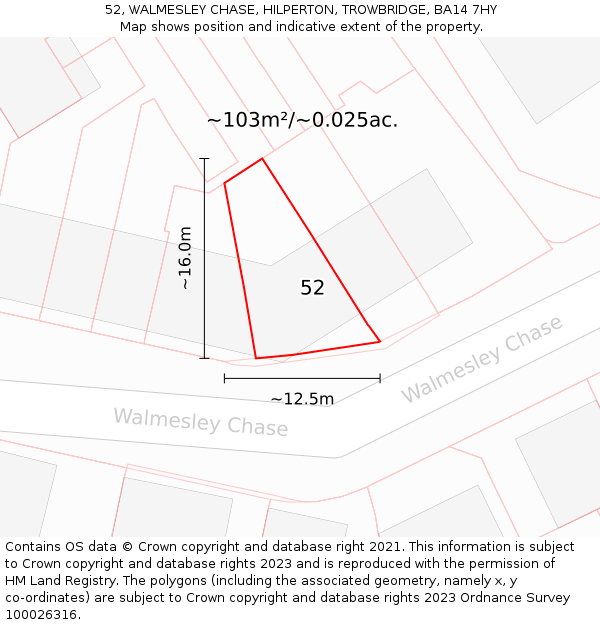 52, WALMESLEY CHASE, HILPERTON, TROWBRIDGE, BA14 7HY: Plot and title map