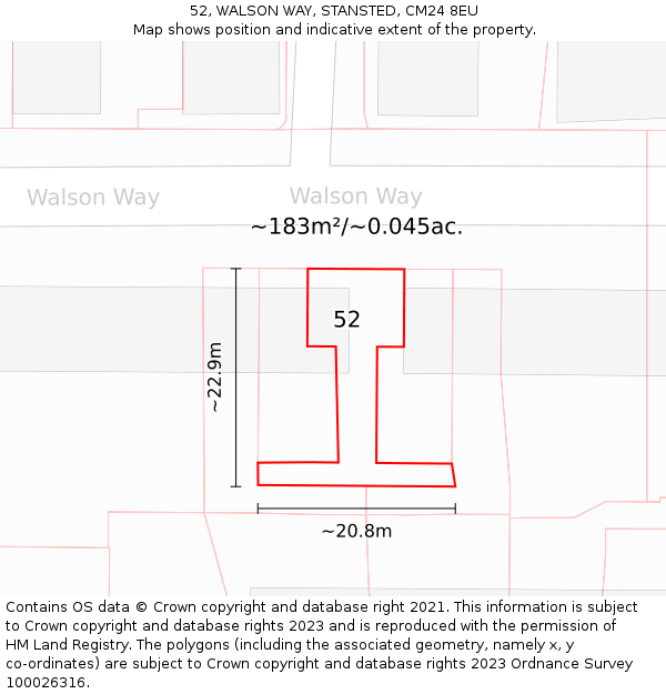 52, WALSON WAY, STANSTED, CM24 8EU: Plot and title map