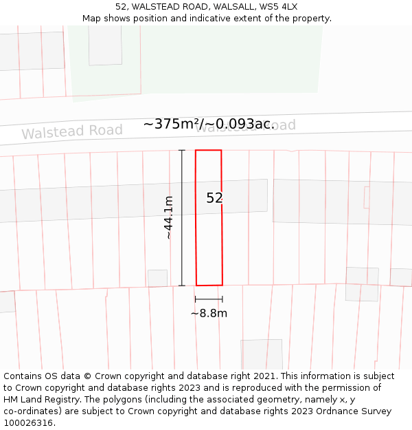 52, WALSTEAD ROAD, WALSALL, WS5 4LX: Plot and title map