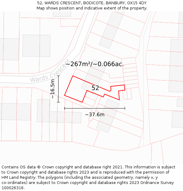 52, WARDS CRESCENT, BODICOTE, BANBURY, OX15 4DY: Plot and title map