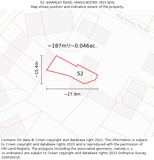 52, WARMLEY ROAD, MANCHESTER, M23 9DQ: Plot and title map