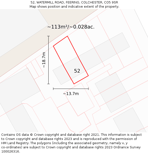 52, WATERMILL ROAD, FEERING, COLCHESTER, CO5 9SR: Plot and title map