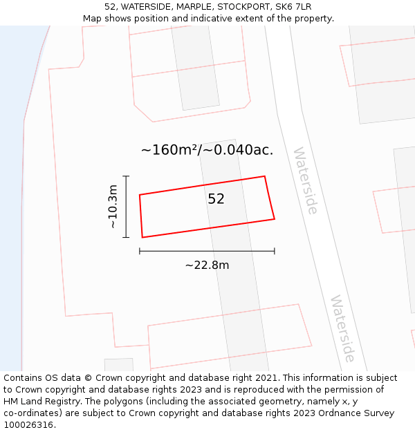 52, WATERSIDE, MARPLE, STOCKPORT, SK6 7LR: Plot and title map