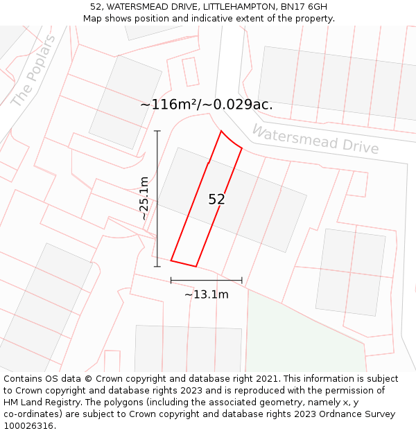 52, WATERSMEAD DRIVE, LITTLEHAMPTON, BN17 6GH: Plot and title map