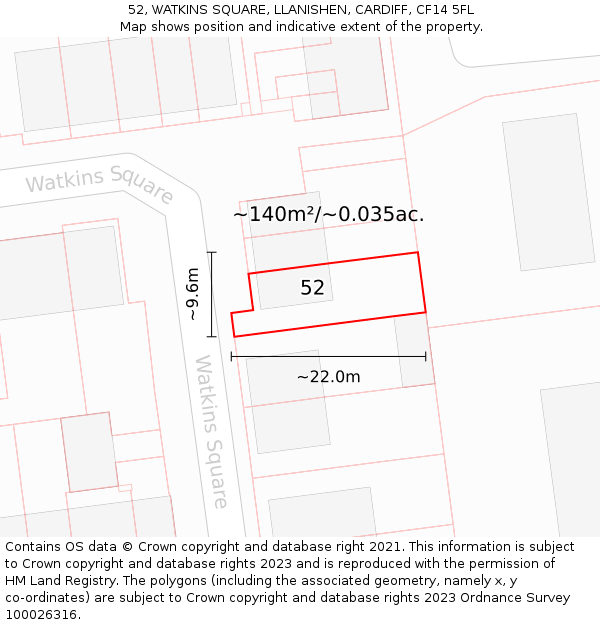 52, WATKINS SQUARE, LLANISHEN, CARDIFF, CF14 5FL: Plot and title map