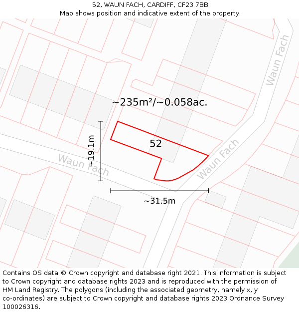 52, WAUN FACH, CARDIFF, CF23 7BB: Plot and title map