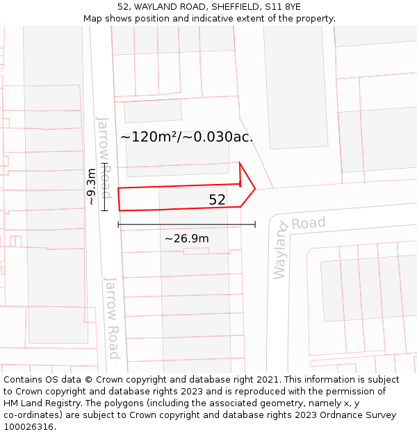 52, WAYLAND ROAD, SHEFFIELD, S11 8YE: Plot and title map