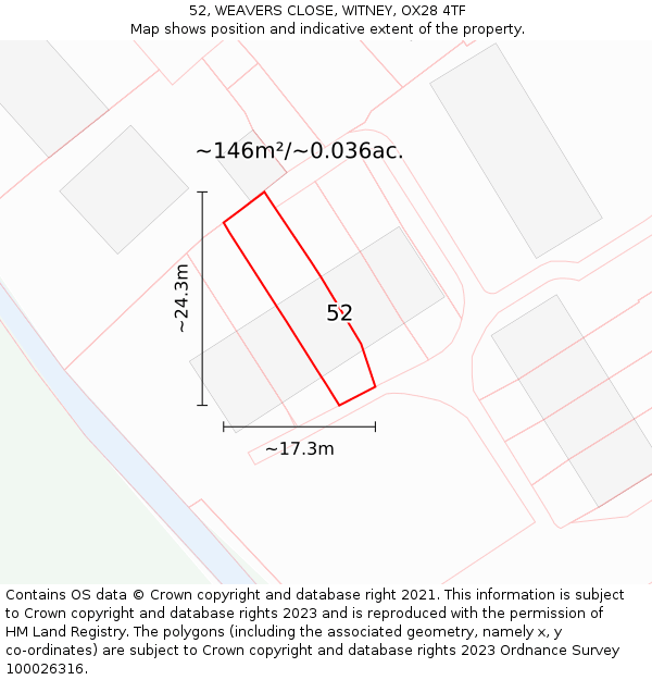 52, WEAVERS CLOSE, WITNEY, OX28 4TF: Plot and title map