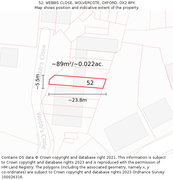 52, WEBBS CLOSE, WOLVERCOTE, OXFORD, OX2 8PX: Plot and title map