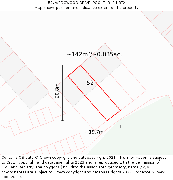 52, WEDGWOOD DRIVE, POOLE, BH14 8EX: Plot and title map