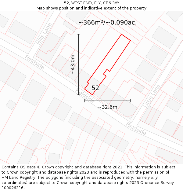 52, WEST END, ELY, CB6 3AY: Plot and title map