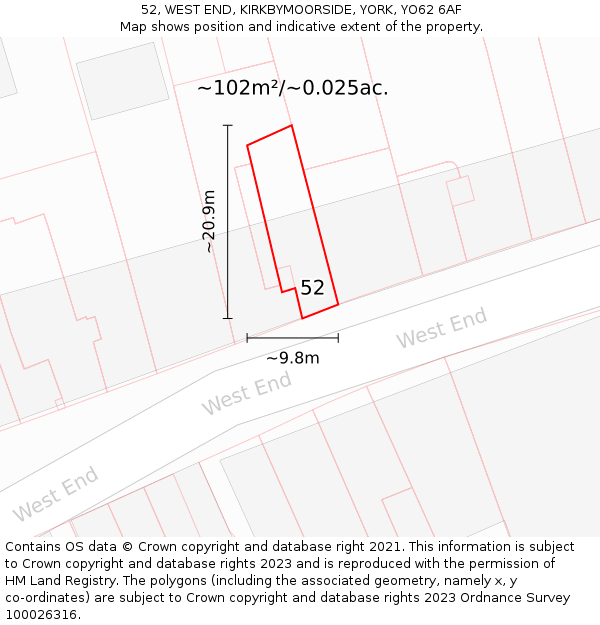 52, WEST END, KIRKBYMOORSIDE, YORK, YO62 6AF: Plot and title map