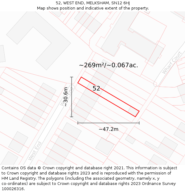 52, WEST END, MELKSHAM, SN12 6HJ: Plot and title map