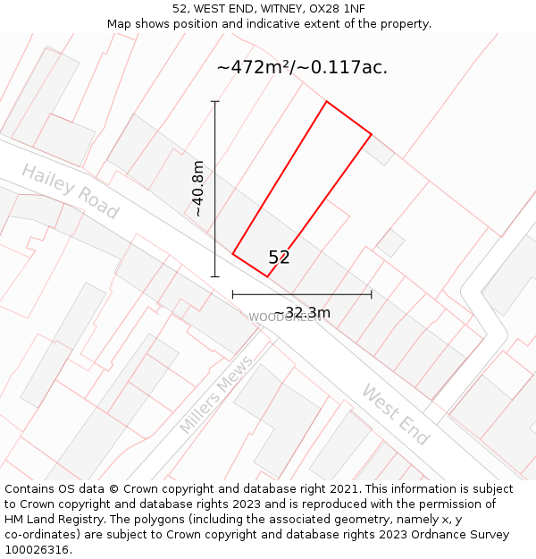 52, WEST END, WITNEY, OX28 1NF: Plot and title map