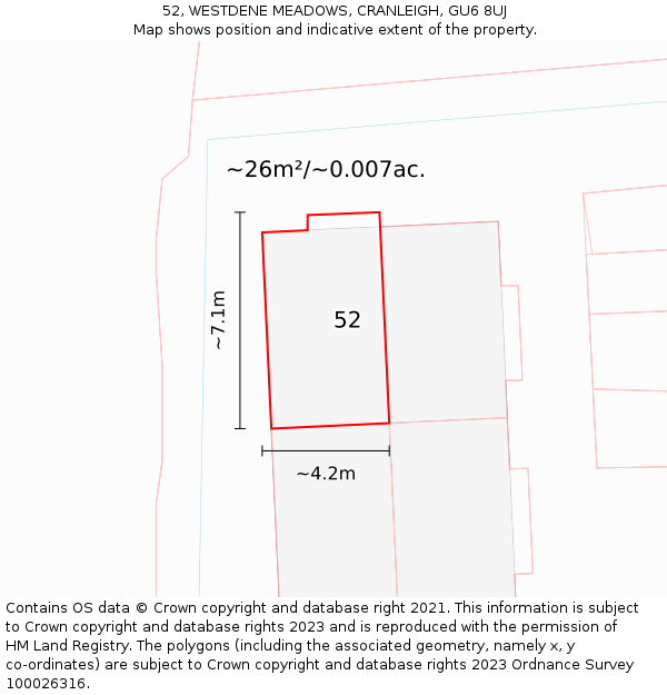 52, WESTDENE MEADOWS, CRANLEIGH, GU6 8UJ: Plot and title map