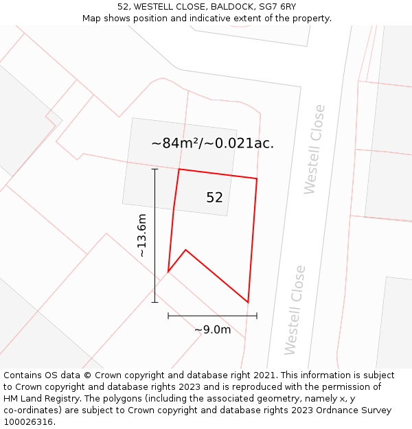 52, WESTELL CLOSE, BALDOCK, SG7 6RY: Plot and title map