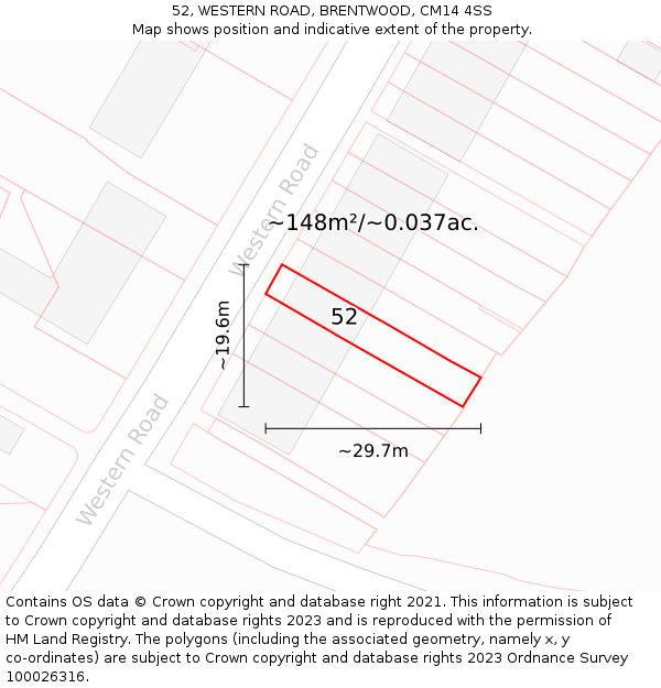52, WESTERN ROAD, BRENTWOOD, CM14 4SS: Plot and title map