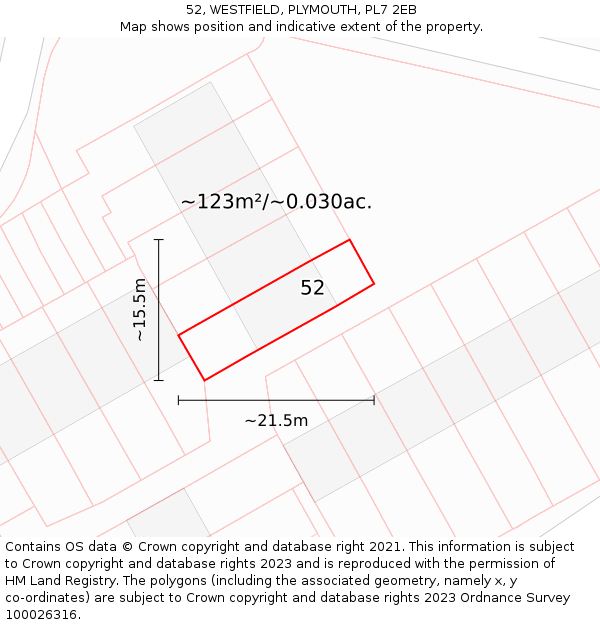 52, WESTFIELD, PLYMOUTH, PL7 2EB: Plot and title map