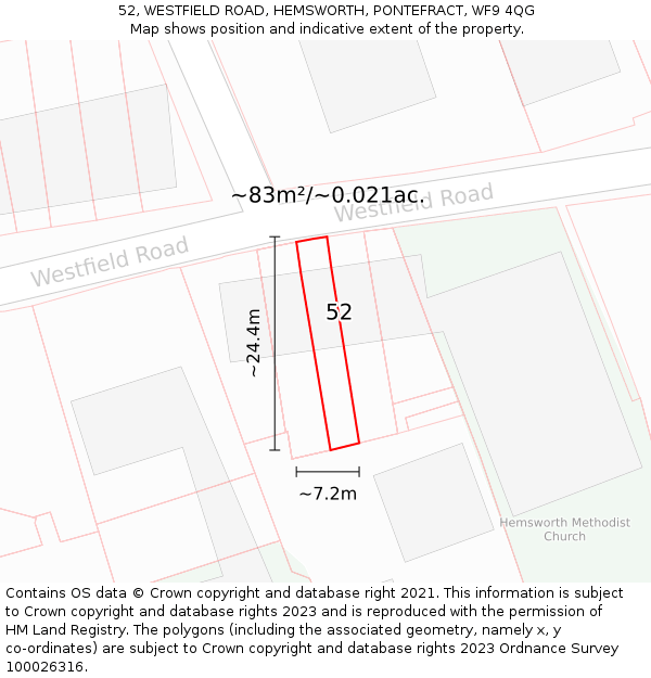 52, WESTFIELD ROAD, HEMSWORTH, PONTEFRACT, WF9 4QG: Plot and title map