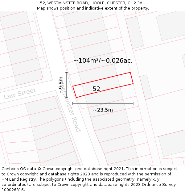 52, WESTMINSTER ROAD, HOOLE, CHESTER, CH2 3AU: Plot and title map