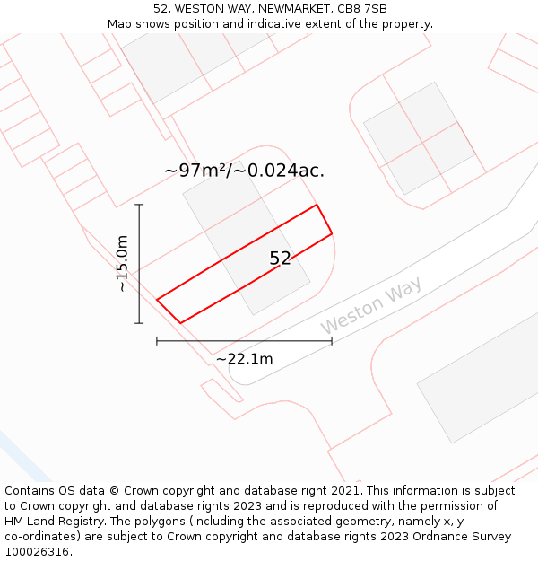 52, WESTON WAY, NEWMARKET, CB8 7SB: Plot and title map