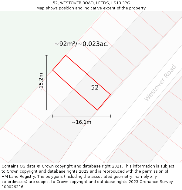 52, WESTOVER ROAD, LEEDS, LS13 3PG: Plot and title map