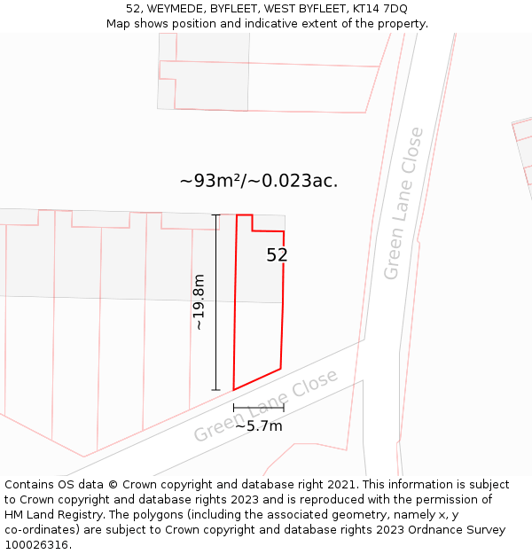 52, WEYMEDE, BYFLEET, WEST BYFLEET, KT14 7DQ: Plot and title map