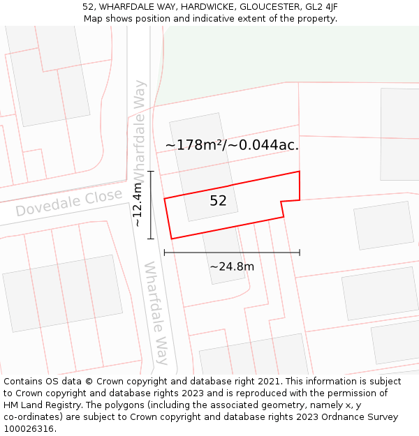 52, WHARFDALE WAY, HARDWICKE, GLOUCESTER, GL2 4JF: Plot and title map