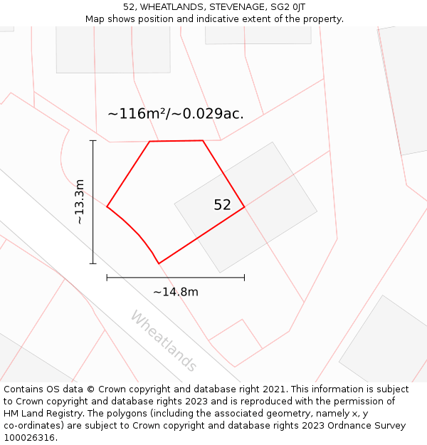 52, WHEATLANDS, STEVENAGE, SG2 0JT: Plot and title map