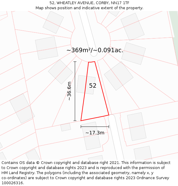52, WHEATLEY AVENUE, CORBY, NN17 1TF: Plot and title map