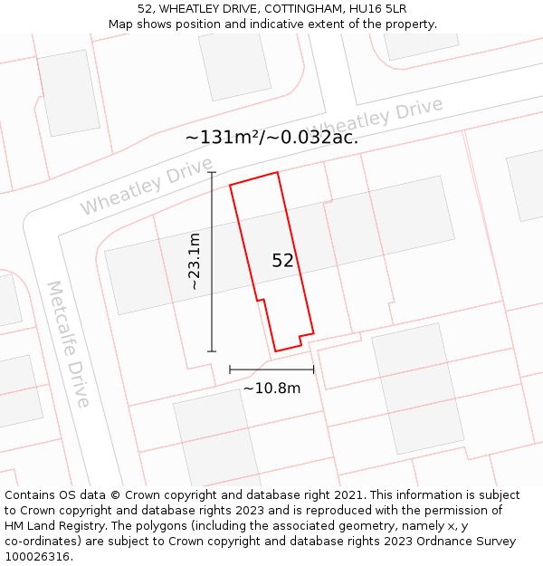52, WHEATLEY DRIVE, COTTINGHAM, HU16 5LR: Plot and title map