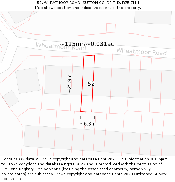 52, WHEATMOOR ROAD, SUTTON COLDFIELD, B75 7HH: Plot and title map