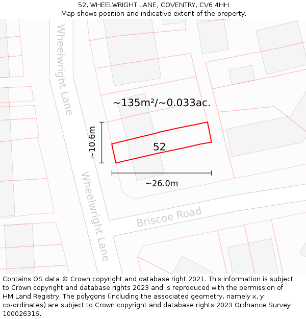 52, WHEELWRIGHT LANE, COVENTRY, CV6 4HH: Plot and title map