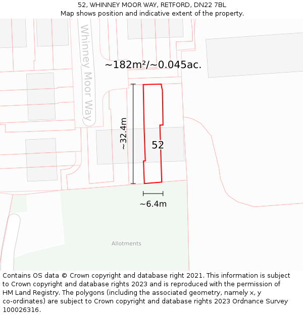 52, WHINNEY MOOR WAY, RETFORD, DN22 7BL: Plot and title map