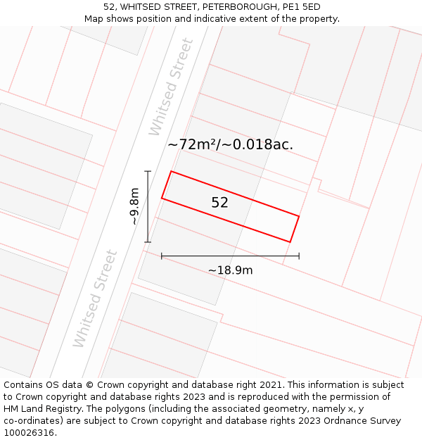 52, WHITSED STREET, PETERBOROUGH, PE1 5ED: Plot and title map