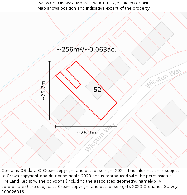 52, WICSTUN WAY, MARKET WEIGHTON, YORK, YO43 3NL: Plot and title map