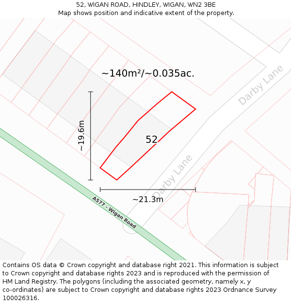 52, WIGAN ROAD, HINDLEY, WIGAN, WN2 3BE: Plot and title map